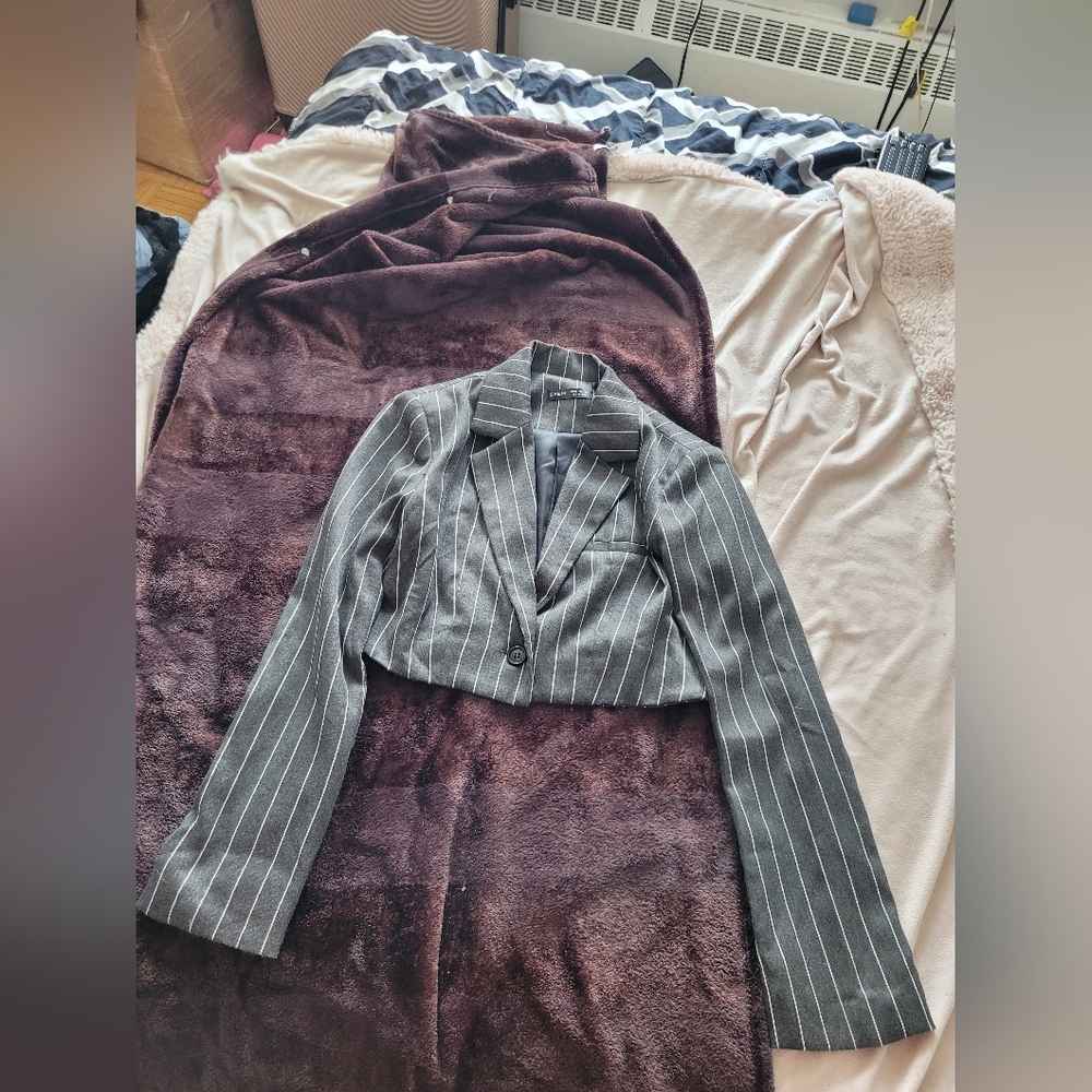 Shein Gray Pinstripe Cropped Blazer